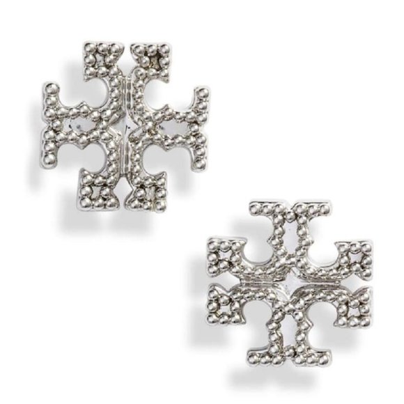 Silver Stud Milgrain T-logo Earrings - Picture 1 of 7